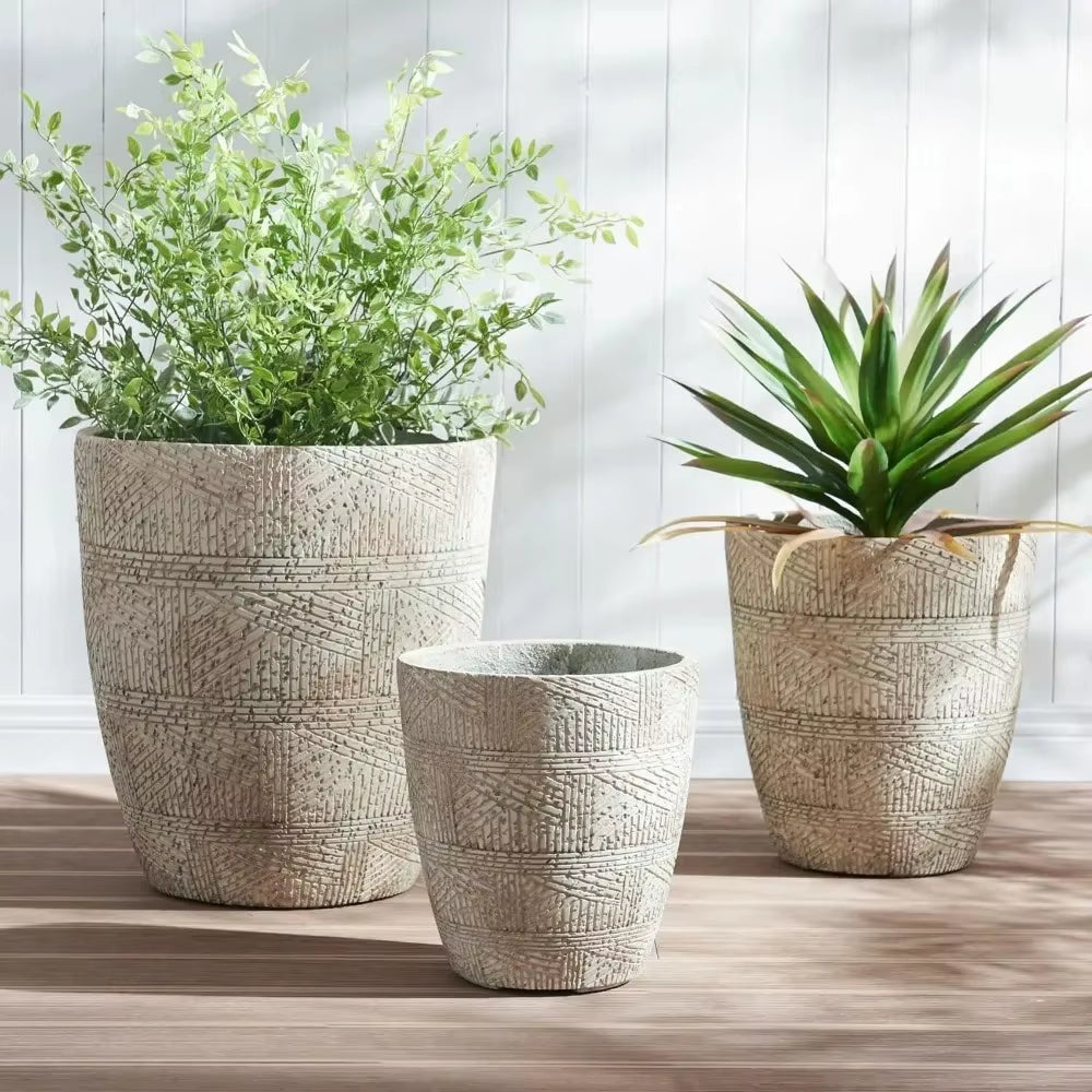 Dia round Concrete Planter Set of 3, Large Indoor Outdoor Planter, Flower Pots with Drainage Holes and Sealing