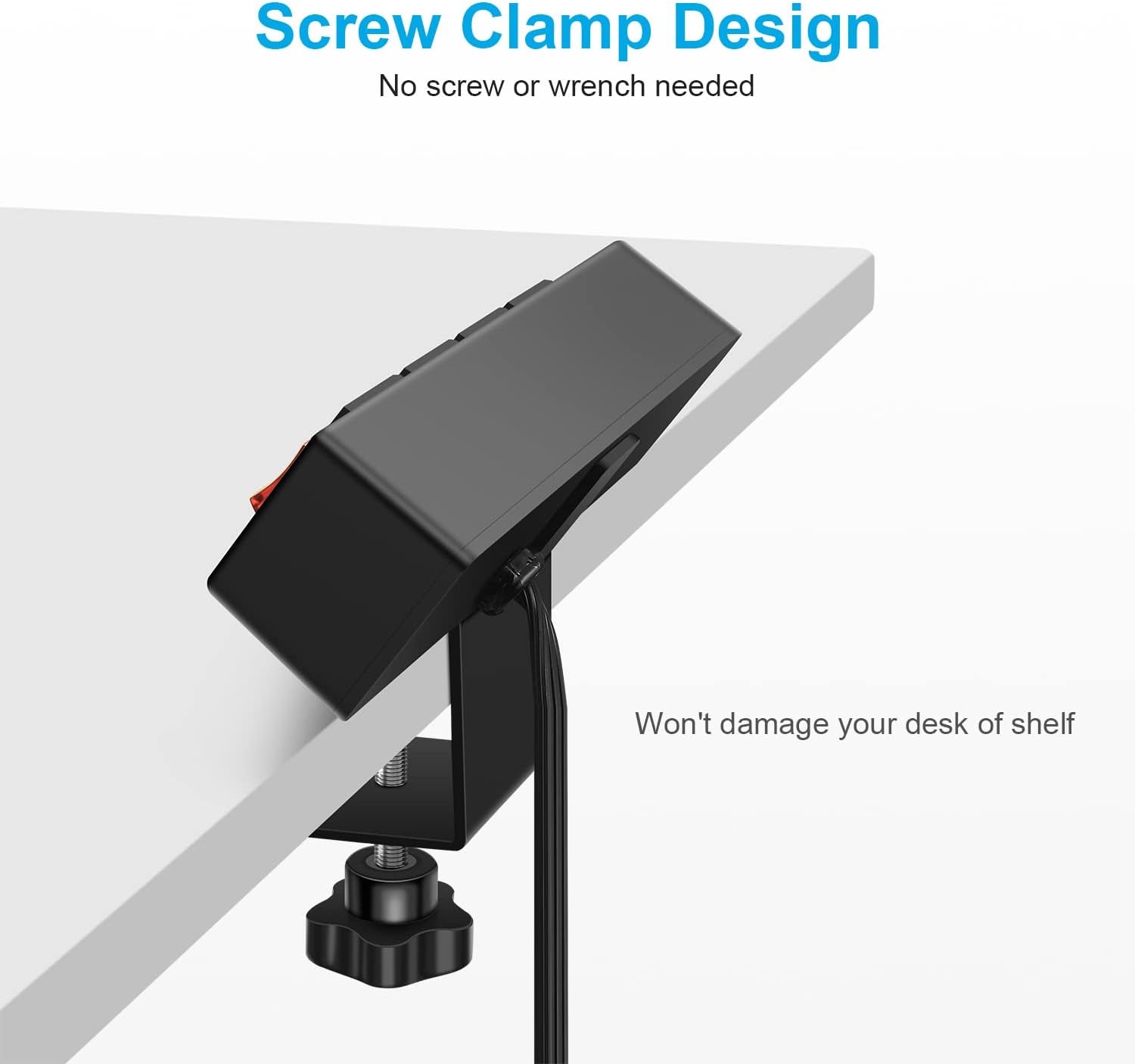 Desk Clamp Power Strip with USB Port Removable Clamp Power Outlet Socket with Switch 6.5 Ft Extension Cord Connect 4 Plugs for Home Office Reading