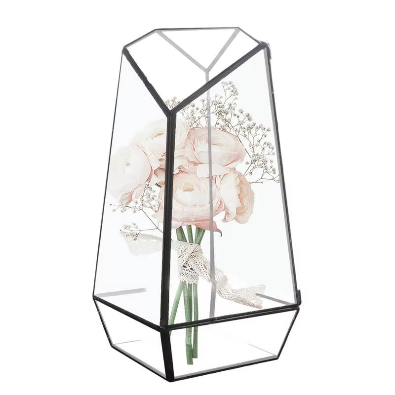 Glass Plant Terrarium Modern Handmade Glass Planter Pot with Door 25Cm Handmade Glass Planter Pot Small Geometric Terrarium