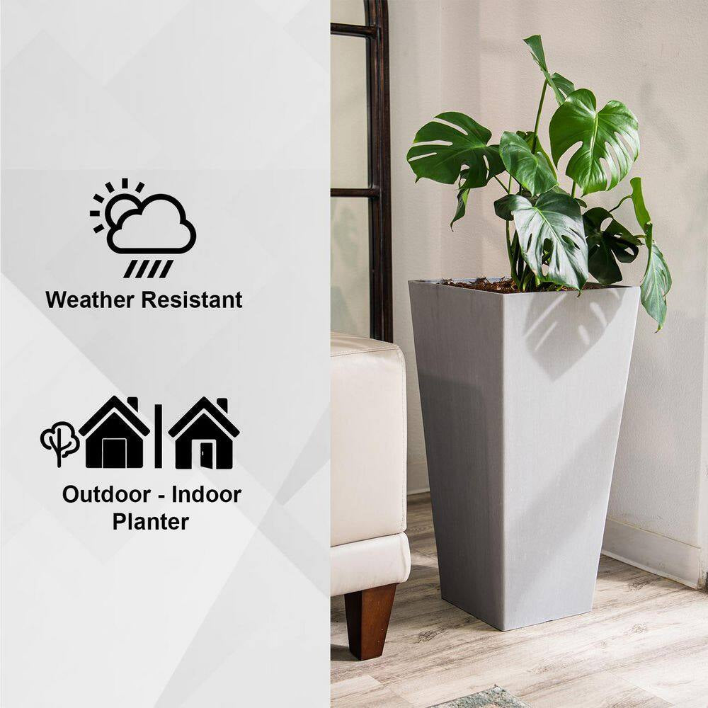 Modern 28-Inch Square Planter, Modern Tapered Planter Perfect for Indoor & Outdoor Planter, Patio Decor, Set of 2, Gray