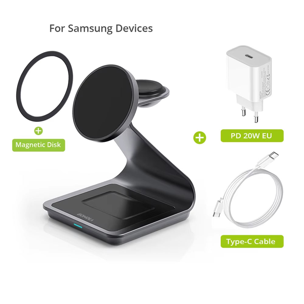 Magnetic 3 in 1 Wireless Charger Station for Samsung S24 Ultra/S25 25W Fast Charging Stand for Galaxy Watch 7/6/5/Earbuds