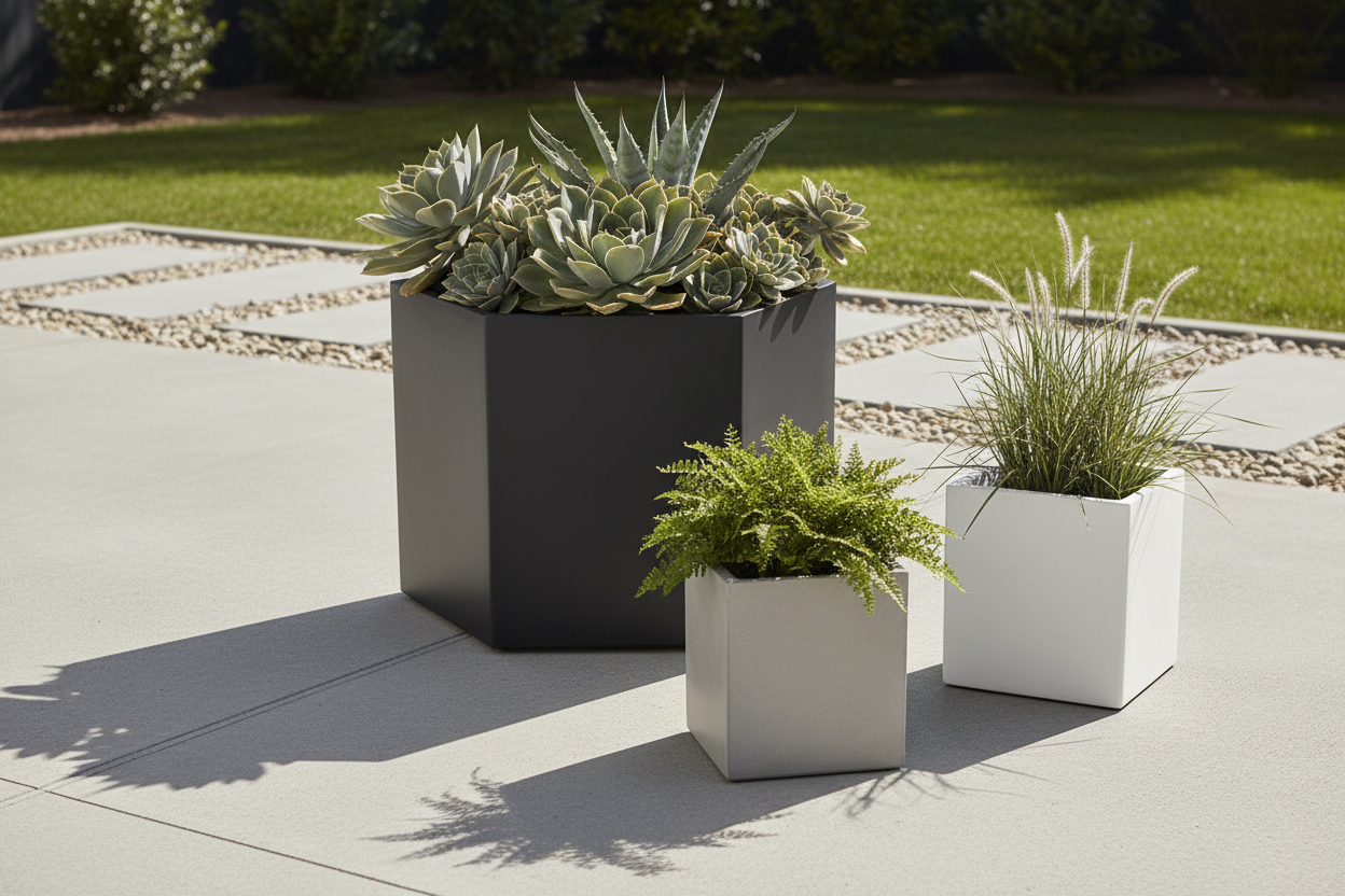 modern geometric outdoor planters set